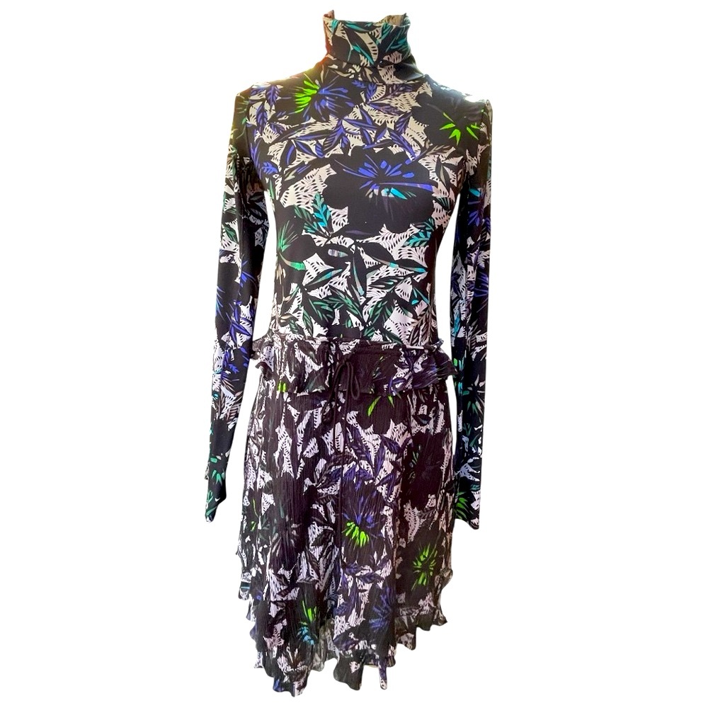 Dorothee Schumacher Turtle Neck Floral Long Sleeve Dress W/ Thumb Holes Size 1